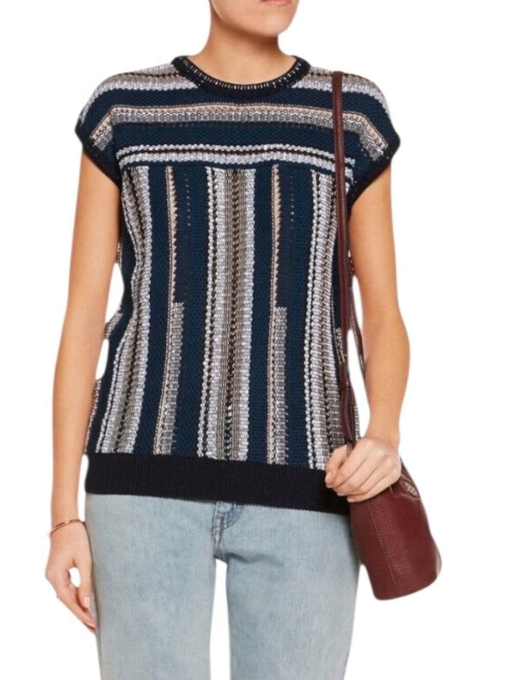 Tory Burch Linen Blend Short Sleeve Knit Sweater sz S
